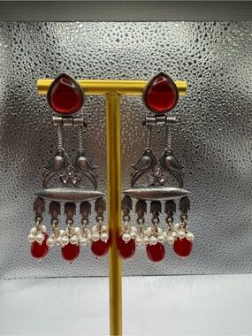 Silver-Tone Oxidized Teardrop Pearl Dangle Earrings - Women Jewelry